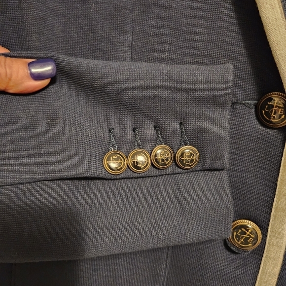 LANDS END BUTTON SWEATER BLAZER CARDIGAN KNIT BLEND NAVY BLUE POCKETS WOMAN' 10P - Picture 6 of 8